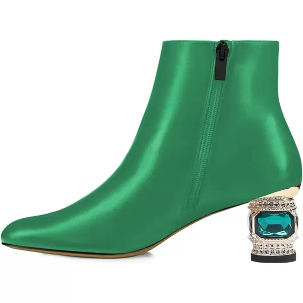 imageFSJ Women Round Toe Crystal Chunky Block Low Heel Ankle Boots Fashion Side Zipper Casual Prom Walking Shoes Size 416 USGreen