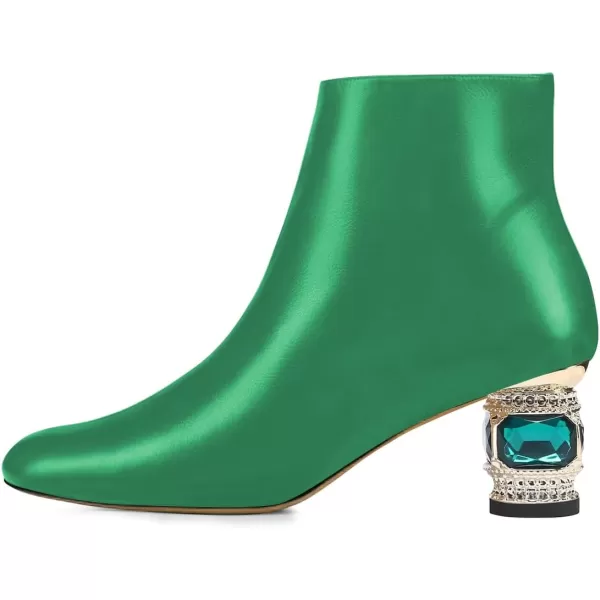 imageFSJ Women Round Toe Crystal Chunky Block Low Heel Ankle Boots Fashion Side Zipper Casual Prom Walking Shoes Size 416 USGreen