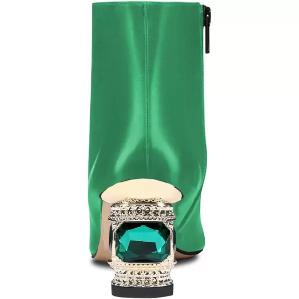 imageFSJ Women Round Toe Crystal Chunky Block Low Heel Ankle Boots Fashion Side Zipper Casual Prom Walking Shoes Size 416 USGreen
