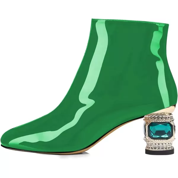 imageFSJ Women Round Toe Crystal Chunky Block Low Heel Ankle Boots Fashion Side Zipper Casual Prom Walking Shoes Size 416 USGreen Patent Leather