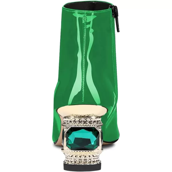 imageFSJ Women Round Toe Crystal Chunky Block Low Heel Ankle Boots Fashion Side Zipper Casual Prom Walking Shoes Size 416 USGreen Patent Leather