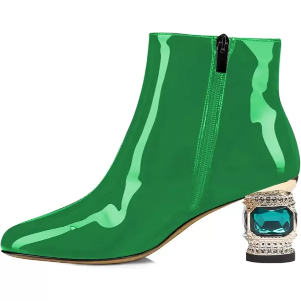 imageFSJ Women Round Toe Crystal Chunky Block Low Heel Ankle Boots Fashion Side Zipper Casual Prom Walking Shoes Size 416 USGreen Patent Leather