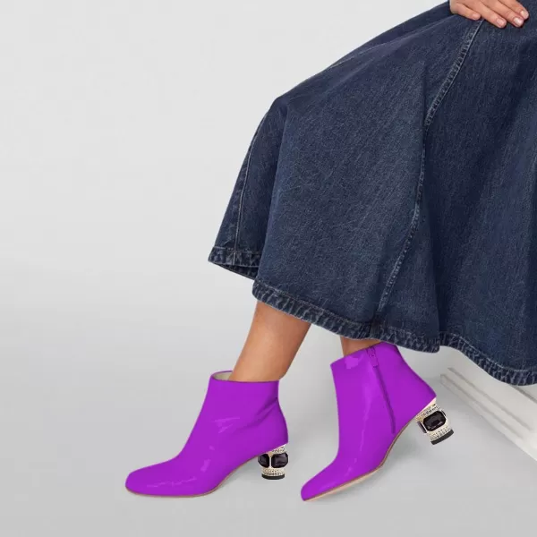 imageFSJ Women Round Toe Crystal Chunky Block Low Heel Ankle Boots Fashion Side Zipper Casual Prom Walking Shoes Size 416 USMedium Purple