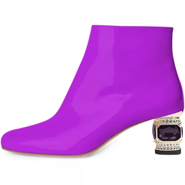 imageFSJ Women Round Toe Crystal Chunky Block Low Heel Ankle Boots Fashion Side Zipper Casual Prom Walking Shoes Size 416 USMedium Purple