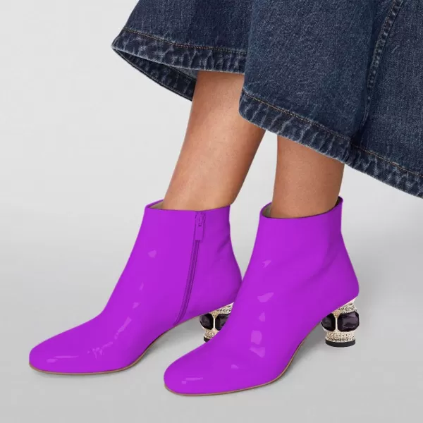 imageFSJ Women Round Toe Crystal Chunky Block Low Heel Ankle Boots Fashion Side Zipper Casual Prom Walking Shoes Size 416 USMedium Purple