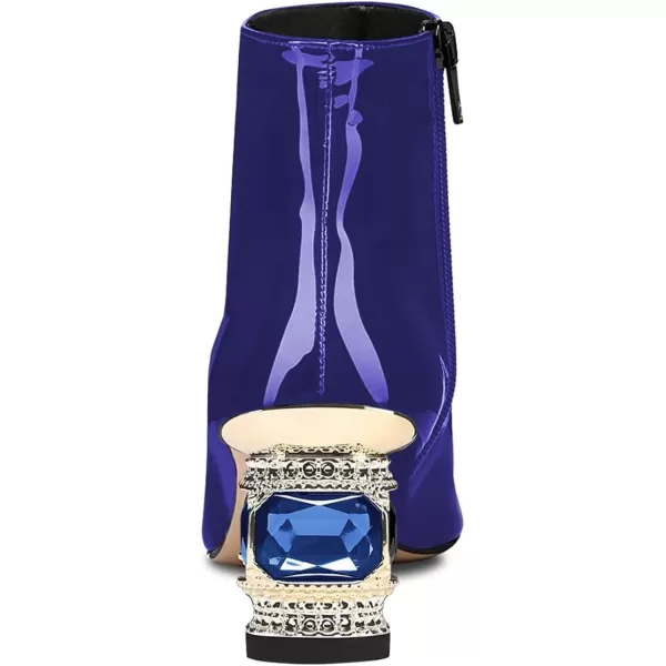 imageFSJ Women Round Toe Crystal Chunky Block Low Heel Ankle Boots Fashion Side Zipper Casual Prom Walking Shoes Size 416 USMidnightblue Patent Leather