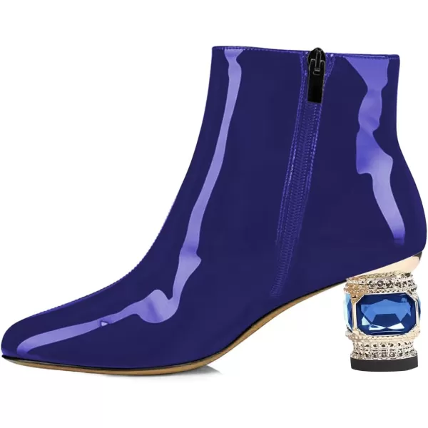 imageFSJ Women Round Toe Crystal Chunky Block Low Heel Ankle Boots Fashion Side Zipper Casual Prom Walking Shoes Size 416 USMidnightblue Patent Leather