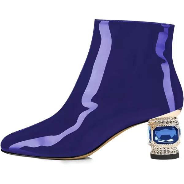 imageFSJ Women Round Toe Crystal Chunky Block Low Heel Ankle Boots Fashion Side Zipper Casual Prom Walking Shoes Size 416 USMidnightblue Patent Leather
