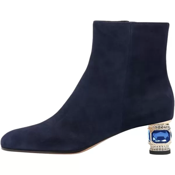 imageFSJ Women Round Toe Crystal Chunky Block Low Heel Ankle Boots Fashion Side Zipper Casual Prom Walking Shoes Size 416 USNavy Blue Suede