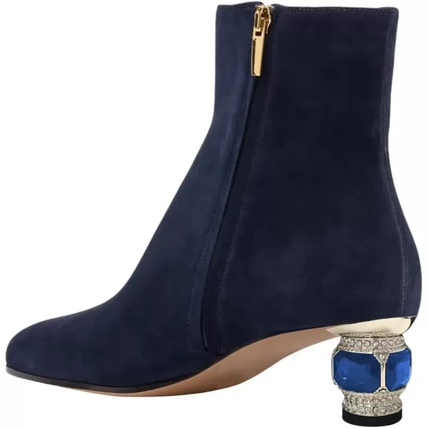 imageFSJ Women Round Toe Crystal Chunky Block Low Heel Ankle Boots Fashion Side Zipper Casual Prom Walking Shoes Size 416 USNavy Blue Suede