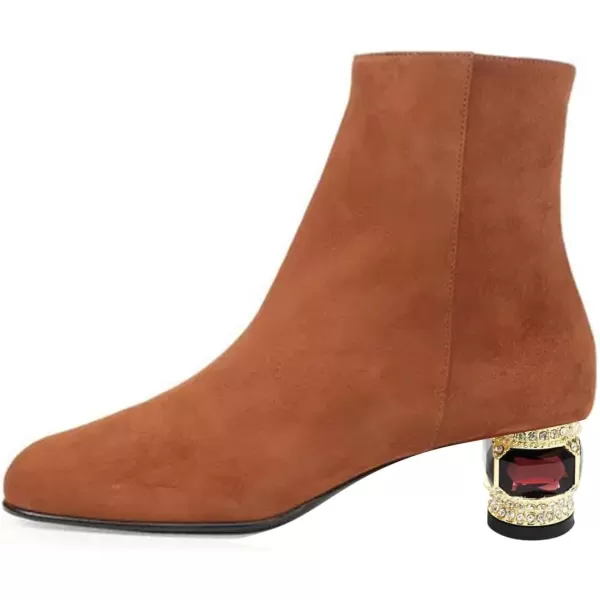 imageFSJ Women Round Toe Crystal Chunky Block Low Heel Ankle Boots Fashion Side Zipper Casual Prom Walking Shoes Size 416 USPeru Suede