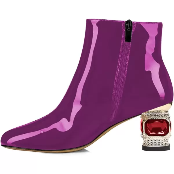imageFSJ Women Round Toe Crystal Chunky Block Low Heel Ankle Boots Fashion Side Zipper Casual Prom Walking Shoes Size 416 USPurple Patent Leather