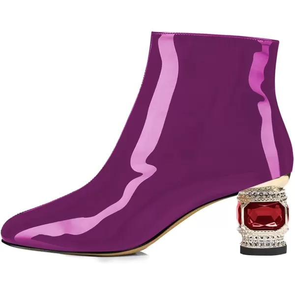 imageFSJ Women Round Toe Crystal Chunky Block Low Heel Ankle Boots Fashion Side Zipper Casual Prom Walking Shoes Size 416 USPurple Patent Leather