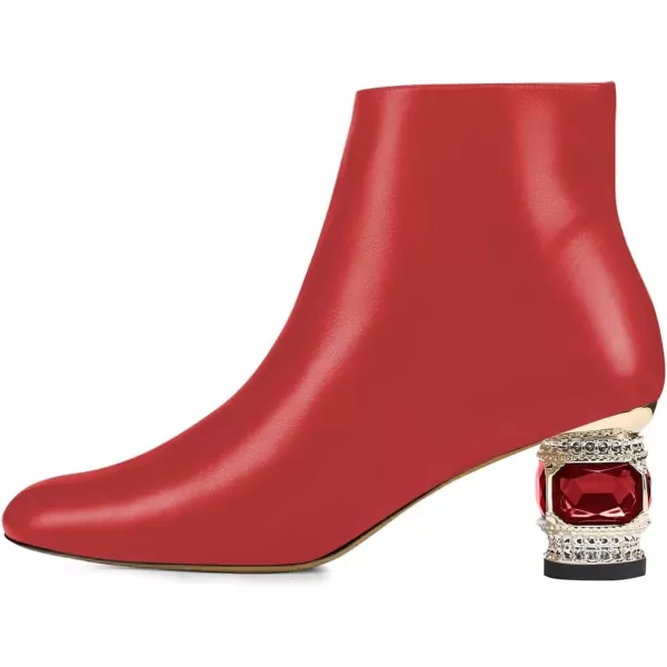 imageFSJ Women Round Toe Crystal Chunky Block Low Heel Ankle Boots Fashion Side Zipper Casual Prom Walking Shoes Size 416 USRed