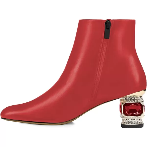 imageFSJ Women Round Toe Crystal Chunky Block Low Heel Ankle Boots Fashion Side Zipper Casual Prom Walking Shoes Size 416 USRed