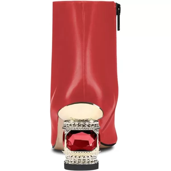 imageFSJ Women Round Toe Crystal Chunky Block Low Heel Ankle Boots Fashion Side Zipper Casual Prom Walking Shoes Size 416 USRed