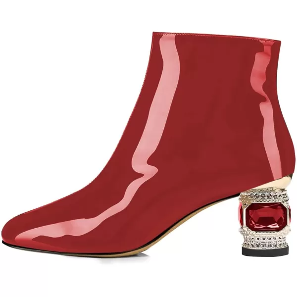 imageFSJ Women Round Toe Crystal Chunky Block Low Heel Ankle Boots Fashion Side Zipper Casual Prom Walking Shoes Size 416 USRed Patent Leather