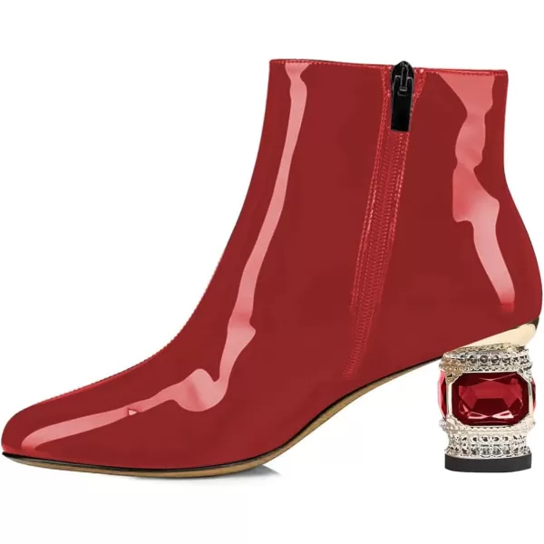 imageFSJ Women Round Toe Crystal Chunky Block Low Heel Ankle Boots Fashion Side Zipper Casual Prom Walking Shoes Size 416 USRed Patent Leather
