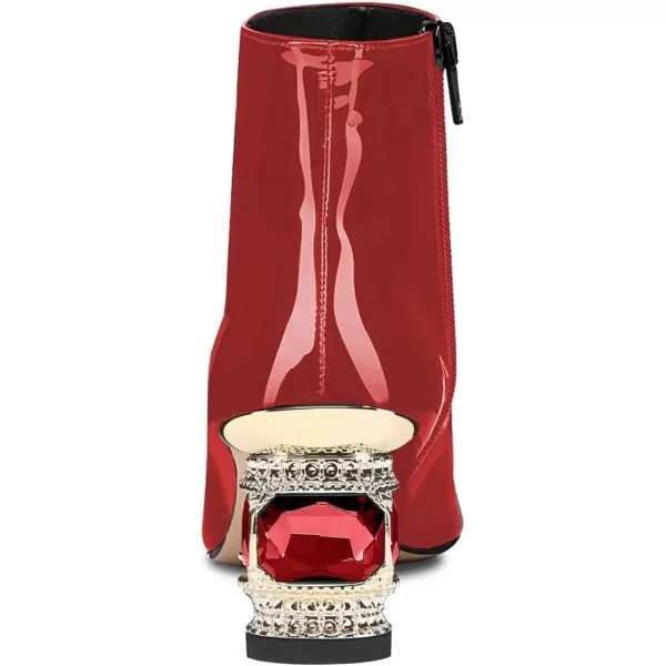 imageFSJ Women Round Toe Crystal Chunky Block Low Heel Ankle Boots Fashion Side Zipper Casual Prom Walking Shoes Size 416 USRed Patent Leather