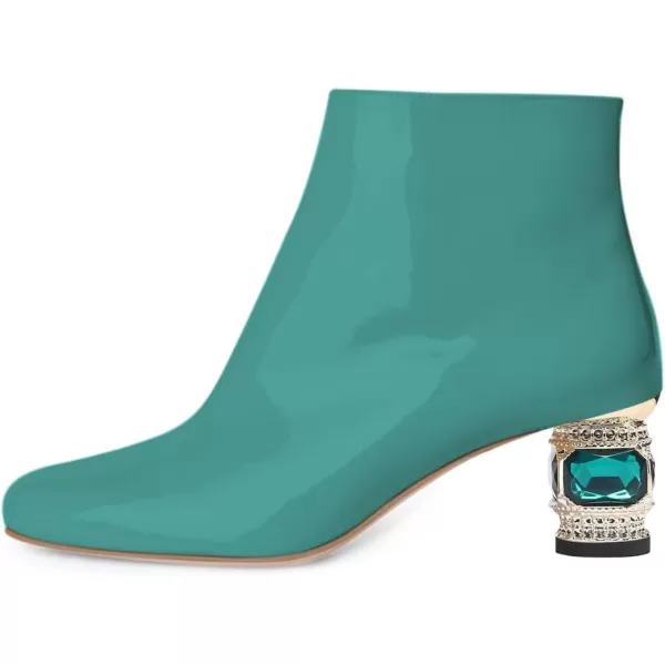 imageFSJ Women Round Toe Crystal Chunky Block Low Heel Ankle Boots Fashion Side Zipper Casual Prom Walking Shoes Size 416 USSeagreen