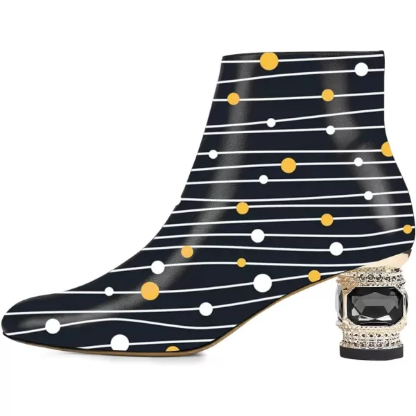 imageFSJ Women Round Toe Crystal Chunky Block Low Heel Ankle Boots Fashion Side Zipper Casual Prom Walking Shoes Size 416 USStriped Dots