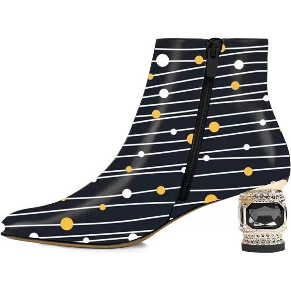imageFSJ Women Round Toe Crystal Chunky Block Low Heel Ankle Boots Fashion Side Zipper Casual Prom Walking Shoes Size 416 USStriped Dots