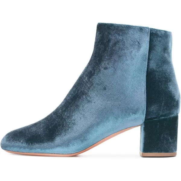 imageFSJ Women Round Toe Velvet Ankle Boots Block Heel Side Zipper Office Shoes for Comfort Size 415 USBlue
