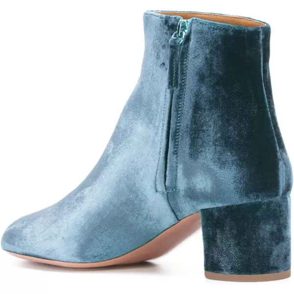 imageFSJ Women Round Toe Velvet Ankle Boots Block Heel Side Zipper Office Shoes for Comfort Size 415 USBlue