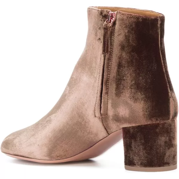 imageFSJ Women Round Toe Velvet Ankle Boots Block Heel Side Zipper Office Shoes for Comfort Size 415 USBrown