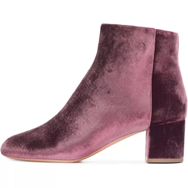 imageFSJ Women Round Toe Velvet Ankle Boots Block Heel Side Zipper Office Shoes for Comfort Size 415 USDark Red