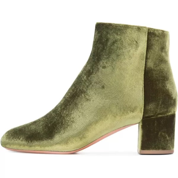 imageFSJ Women Round Toe Velvet Ankle Boots Block Heel Side Zipper Office Shoes for Comfort Size 415 USGreen