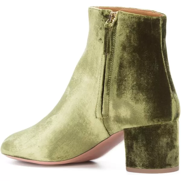 imageFSJ Women Round Toe Velvet Ankle Boots Block Heel Side Zipper Office Shoes for Comfort Size 415 USGreen