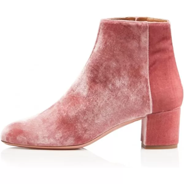imageFSJ Women Round Toe Velvet Ankle Boots Block Heel Side Zipper Office Shoes for Comfort Size 415 USPink