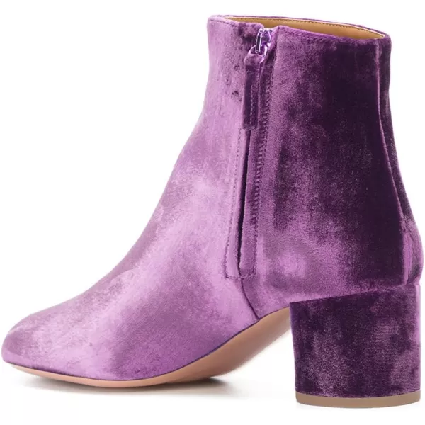 imageFSJ Women Round Toe Velvet Ankle Boots Block Heel Side Zipper Office Shoes for Comfort Size 415 USPurple