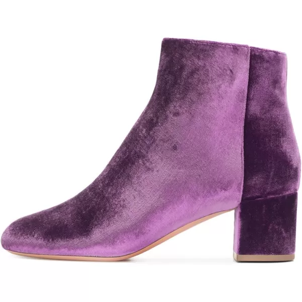 imageFSJ Women Round Toe Velvet Ankle Boots Block Heel Side Zipper Office Shoes for Comfort Size 415 USPurple