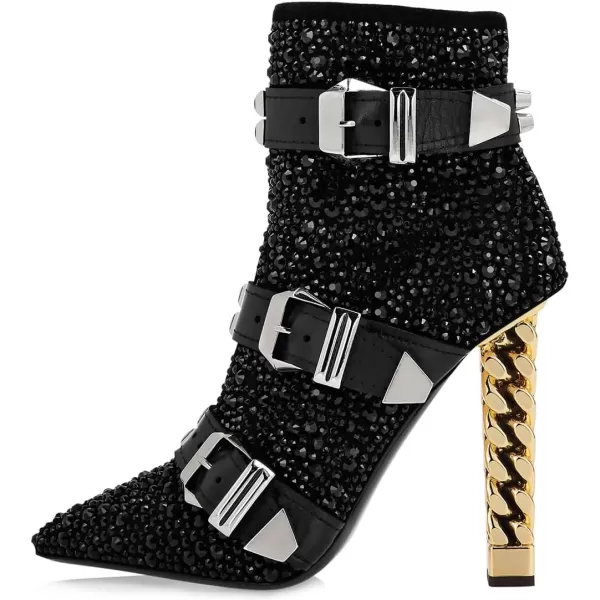 imageFSJ Women Trendy Pointed Toe Ankle Boot Block Chunky Gold High Heel Bootie Party Prom Shoes with Zipper Size 415 USBlack Belt