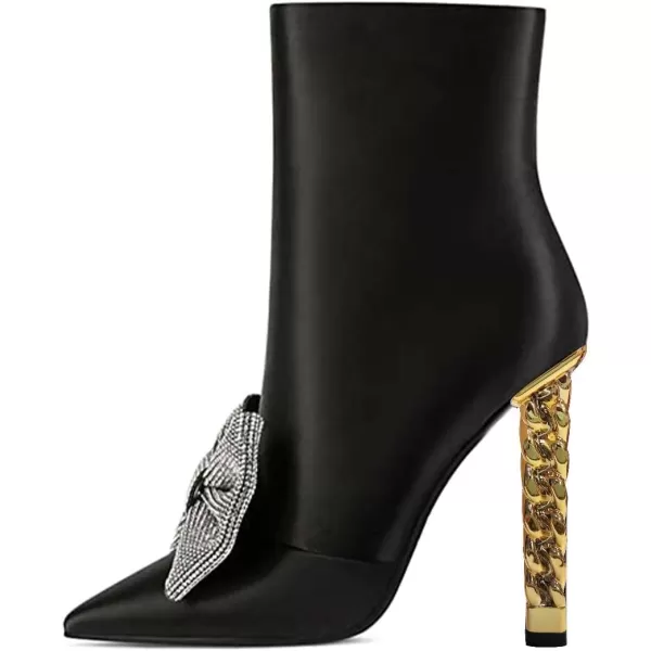 imageFSJ Women Trendy Pointed Toe Ankle Boot Block Chunky Gold High Heel Bootie Party Prom Shoes with Zipper Size 415 USBlack Bow
