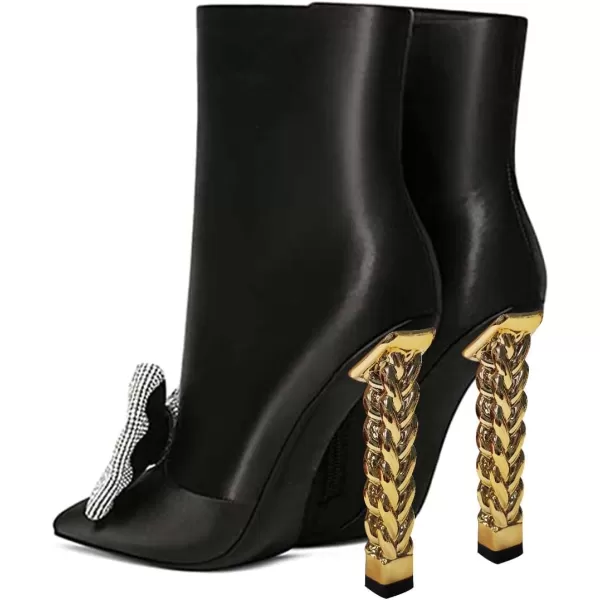 imageFSJ Women Trendy Pointed Toe Ankle Boot Block Chunky Gold High Heel Bootie Party Prom Shoes with Zipper Size 415 USBlack Bow