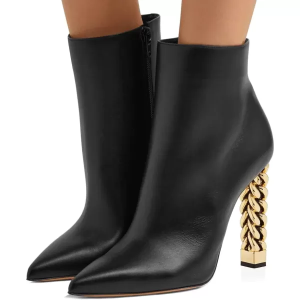 imageFSJ Women Trendy Pointed Toe Ankle Boot Block Chunky Gold High Heel Bootie Party Prom Shoes with Zipper Size 415 USBlack Pu