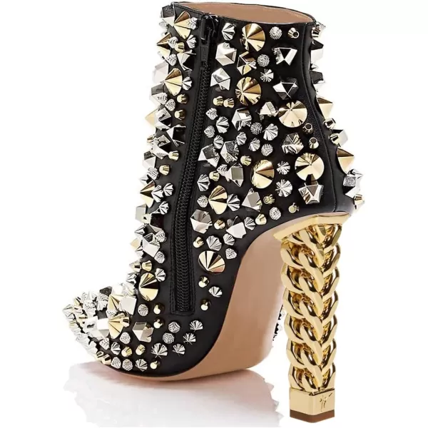imageFSJ Women Trendy Pointed Toe Ankle Boot Block Chunky Gold High Heel Bootie Party Prom Shoes with Zipper Size 415 USBlack Rivets