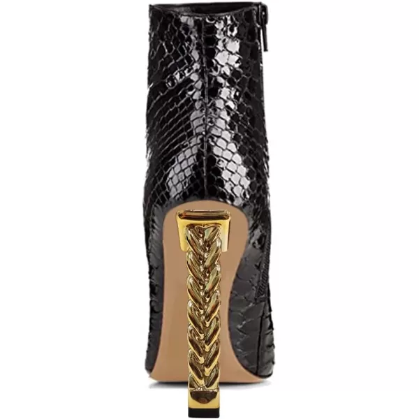 imageFSJ Women Trendy Pointed Toe Ankle Boot Block Chunky Gold High Heel Bootie Party Prom Shoes with Zipper Size 415 USBlack Snake