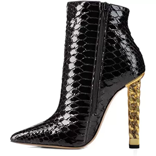 imageFSJ Women Trendy Pointed Toe Ankle Boot Block Chunky Gold High Heel Bootie Party Prom Shoes with Zipper Size 415 USBlack Snake