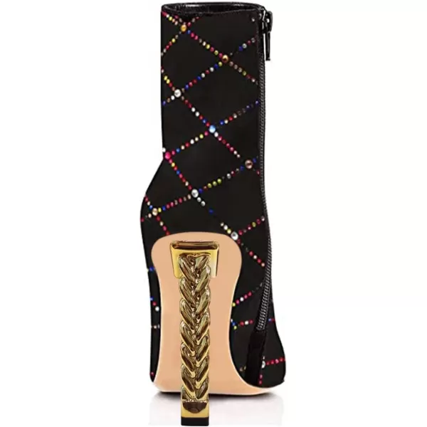 imageFSJ Women Trendy Pointed Toe Ankle Boot Block Chunky Gold High Heel Bootie Party Prom Shoes with Zipper Size 415 USBlack Studded