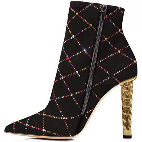 imageFSJ Women Trendy Pointed Toe Ankle Boot Block Chunky Gold High Heel Bootie Party Prom Shoes with Zipper Size 415 USBlack Studded