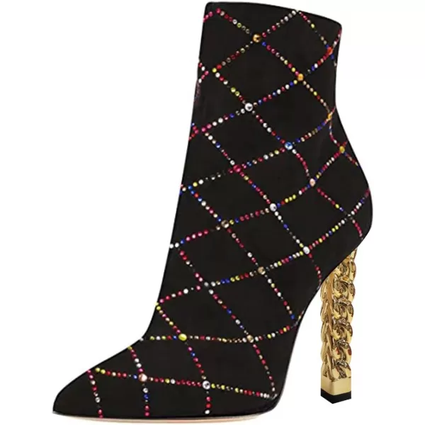 imageFSJ Women Trendy Pointed Toe Ankle Boot Block Chunky Gold High Heel Bootie Party Prom Shoes with Zipper Size 415 USBlack Studded