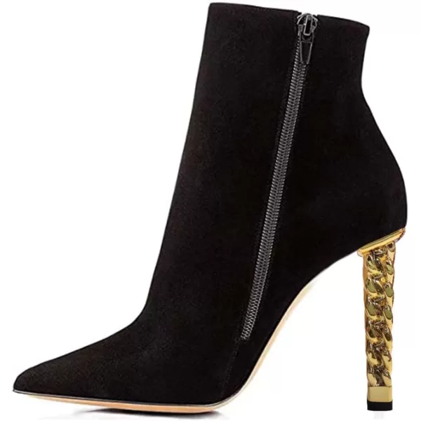 imageFSJ Women Trendy Pointed Toe Ankle Boot Block Chunky Gold High Heel Bootie Party Prom Shoes with Zipper Size 415 USBlack Suede