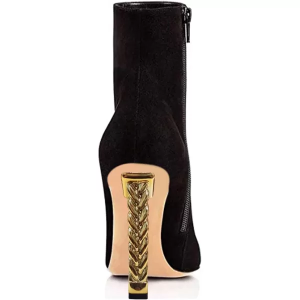 imageFSJ Women Trendy Pointed Toe Ankle Boot Block Chunky Gold High Heel Bootie Party Prom Shoes with Zipper Size 415 USBlack Suede