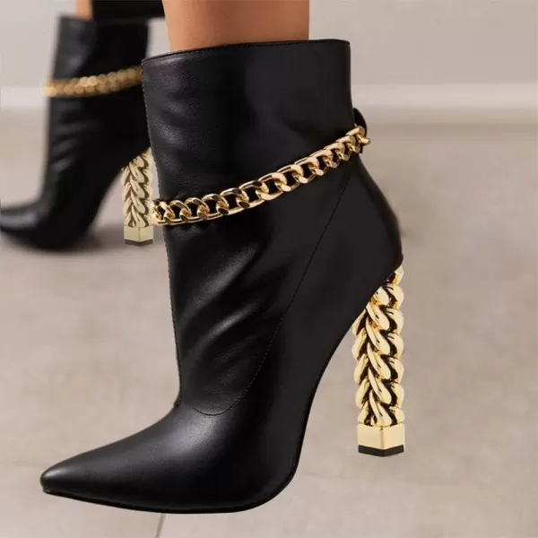 imageFSJ Women Trendy Pointed Toe Ankle Boot Block Chunky Gold High Heel Bootie Party Prom Shoes with Zipper Size 415 USBlackchain 1