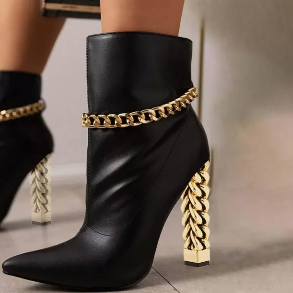 imageFSJ Women Trendy Pointed Toe Ankle Boot Block Chunky Gold High Heel Bootie Party Prom Shoes with Zipper Size 415 USBlackchain 1