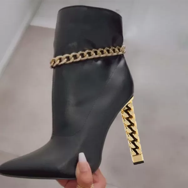 imageFSJ Women Trendy Pointed Toe Ankle Boot Block Chunky Gold High Heel Bootie Party Prom Shoes with Zipper Size 415 USBlackchain 1